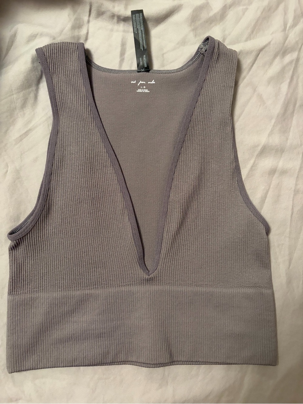 Urban Outfitters Ribbed Deep V Cropped Tank Top - Mauve Gray